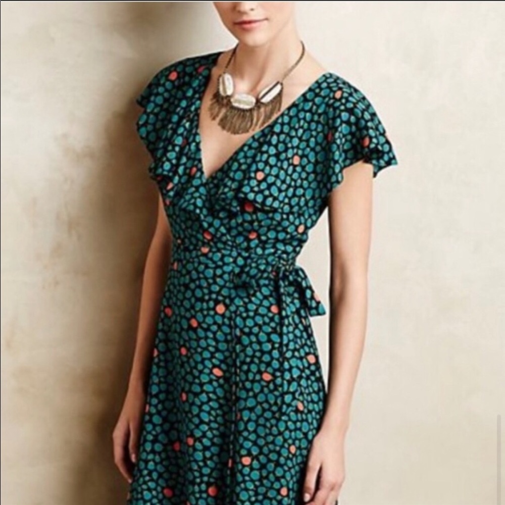 Anthropologie HD in Paris Faux Wrap Ruffle Dress - Size 4